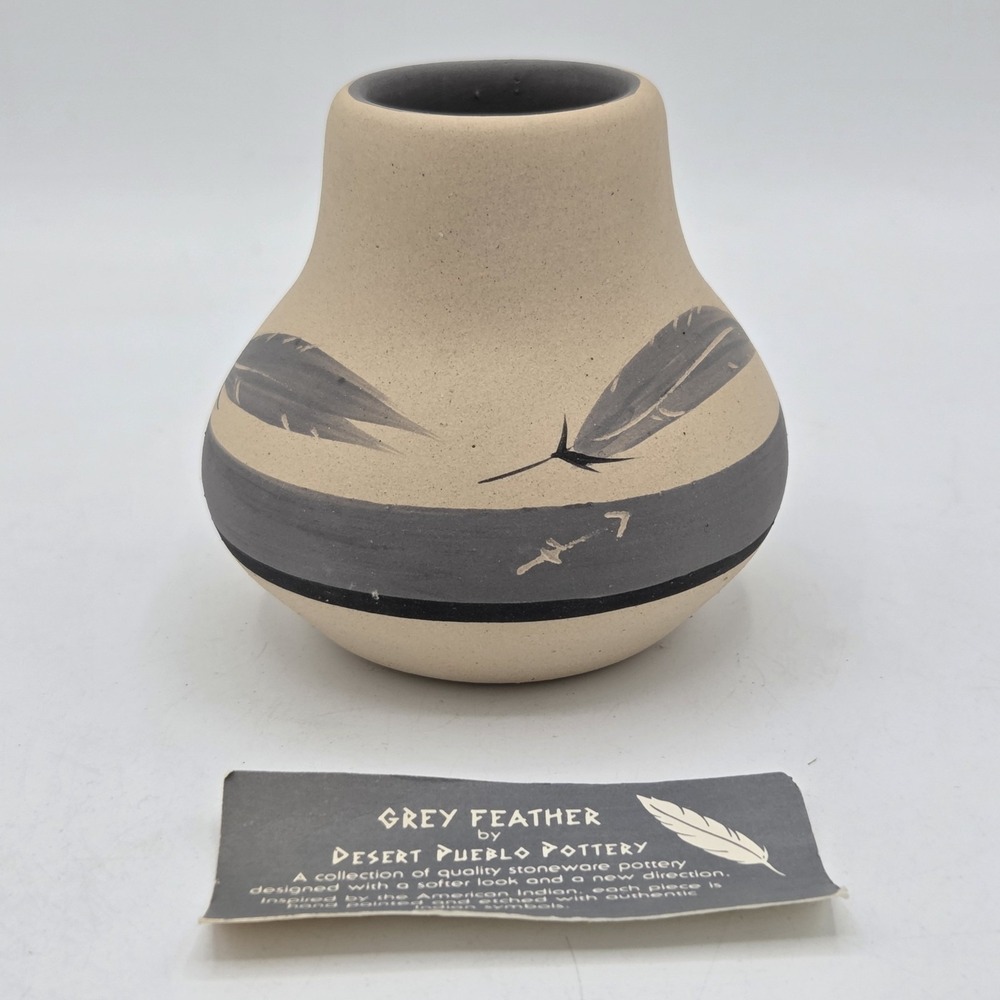 VTG 1984 Small Grey Feather By Desert Pueblo Pottery Vase Signed